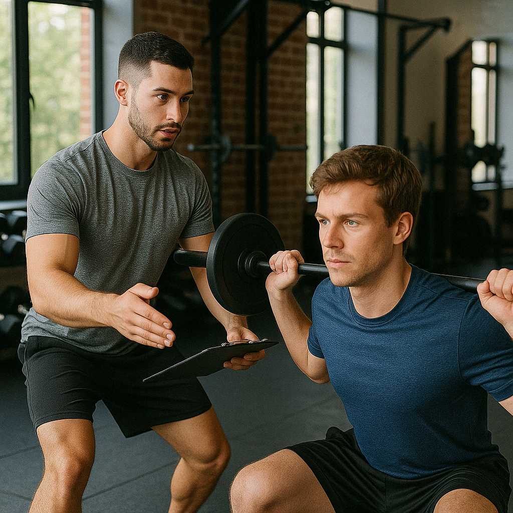 Entrenador personal realizando sesión de entrenamiento a domicilio en Sevilla